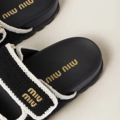 Black/ivory Crochet Knit Slides | Miu Miu