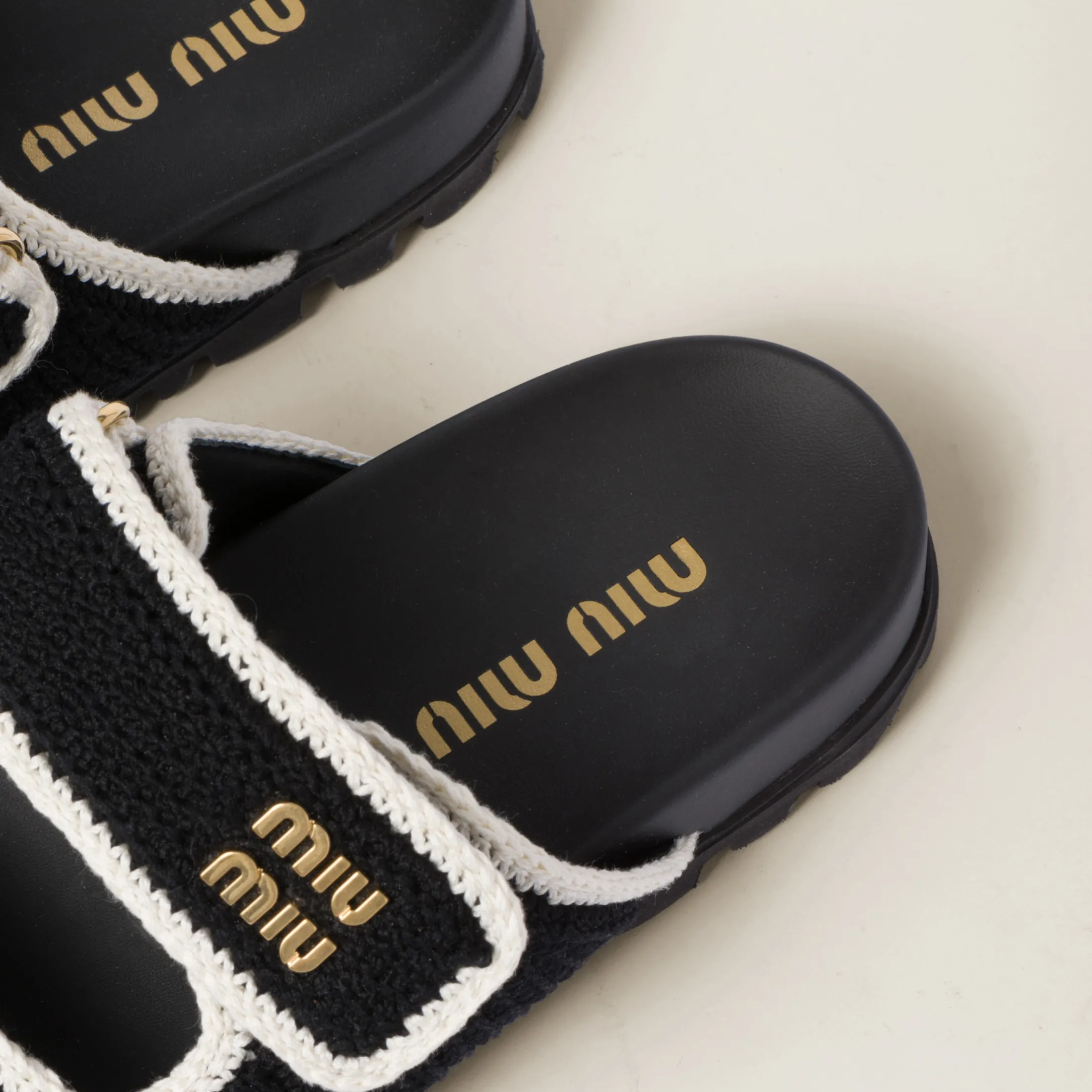 Black/ivory Crochet Knit Slides | Miu Miu