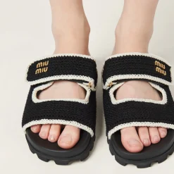 Black/ivory Crochet Knit Slides | Miu Miu