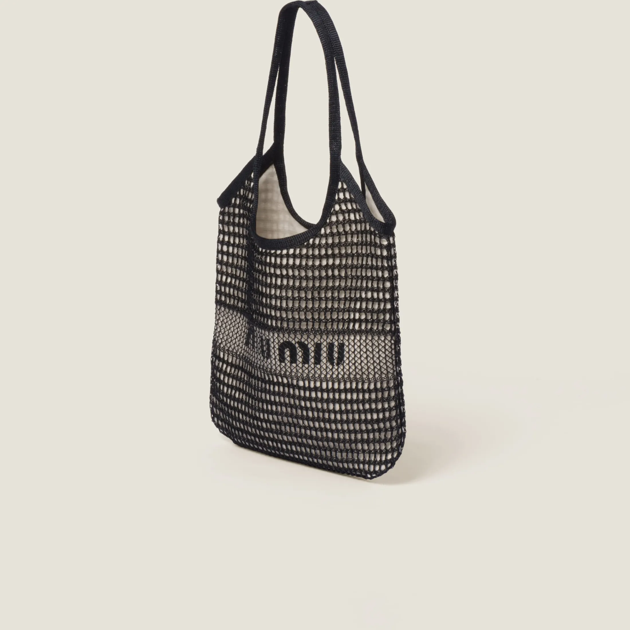 Black/tan Woven Fabric And Linen Mini-tote Bag | Miu Miu