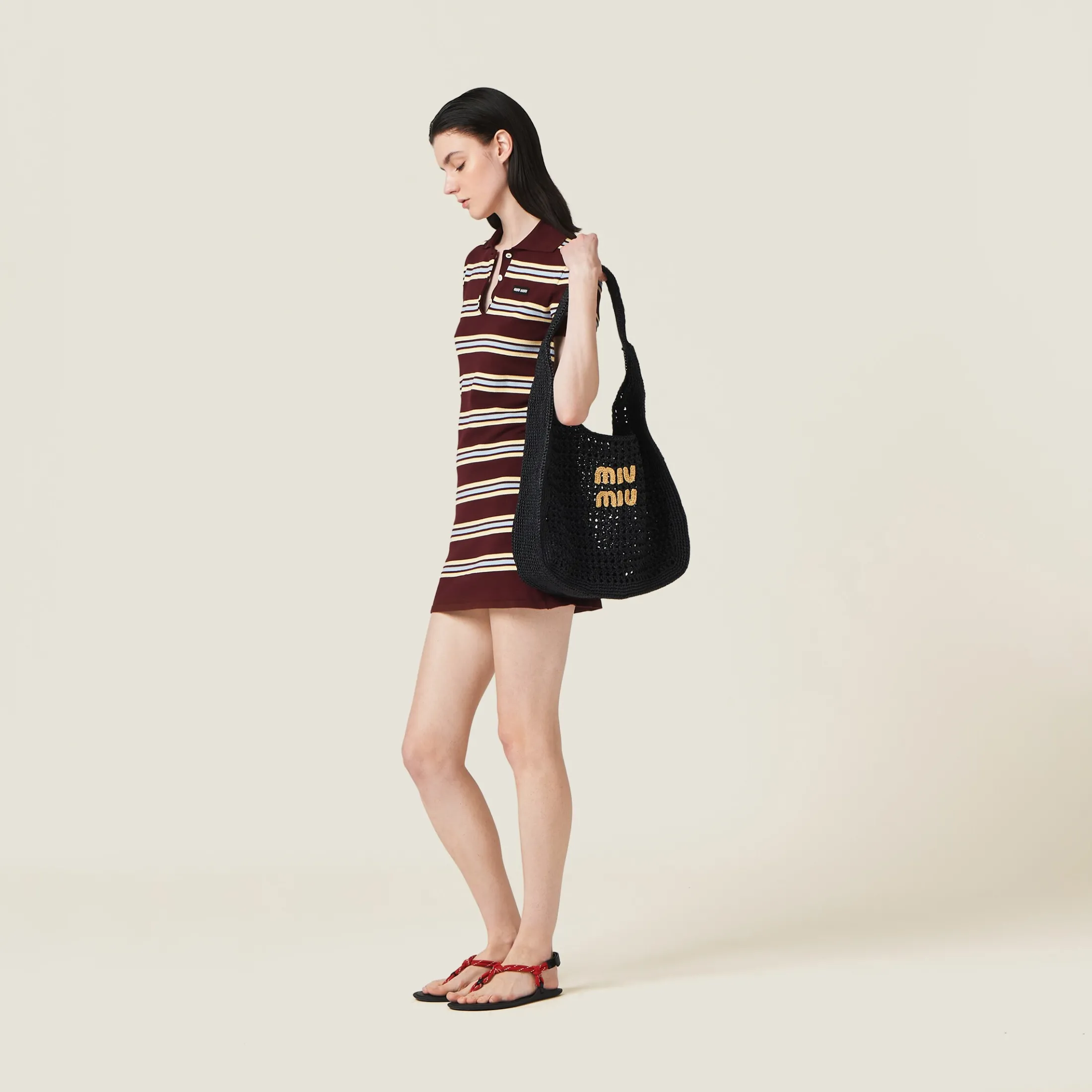 Black/tan Woven Fabric Hobo Bag | Miu Miu