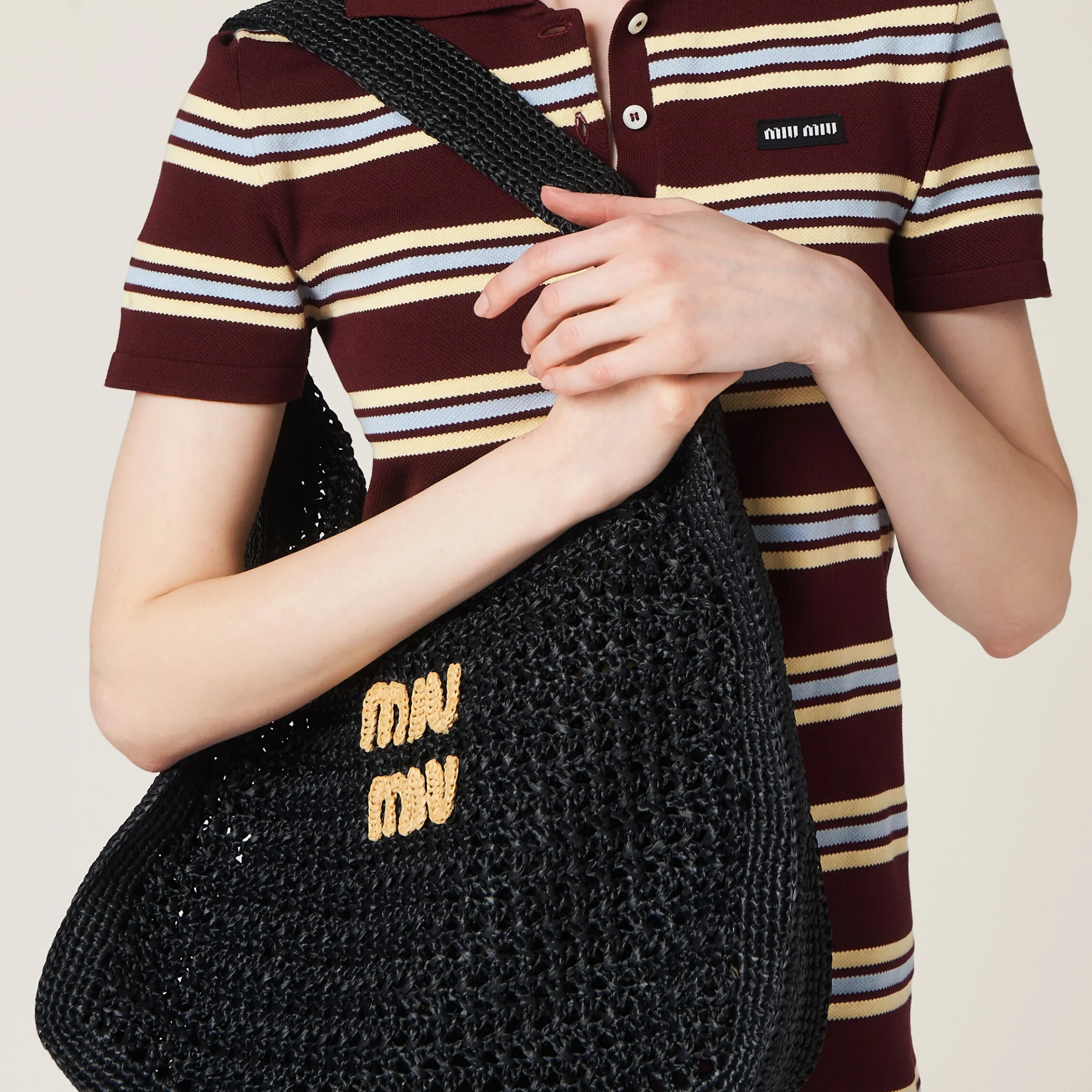 Black/tan Woven Fabric Hobo Bag | Miu Miu