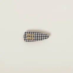 Black/white Gingham Check Wool Hair Clip | Miu Miu
