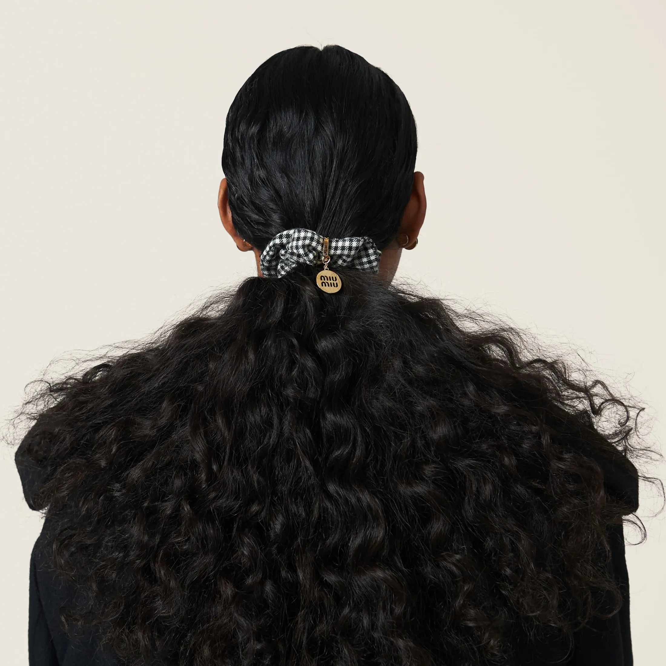 Black/white Gingham Check Wool Scrunchie | Miu Miu