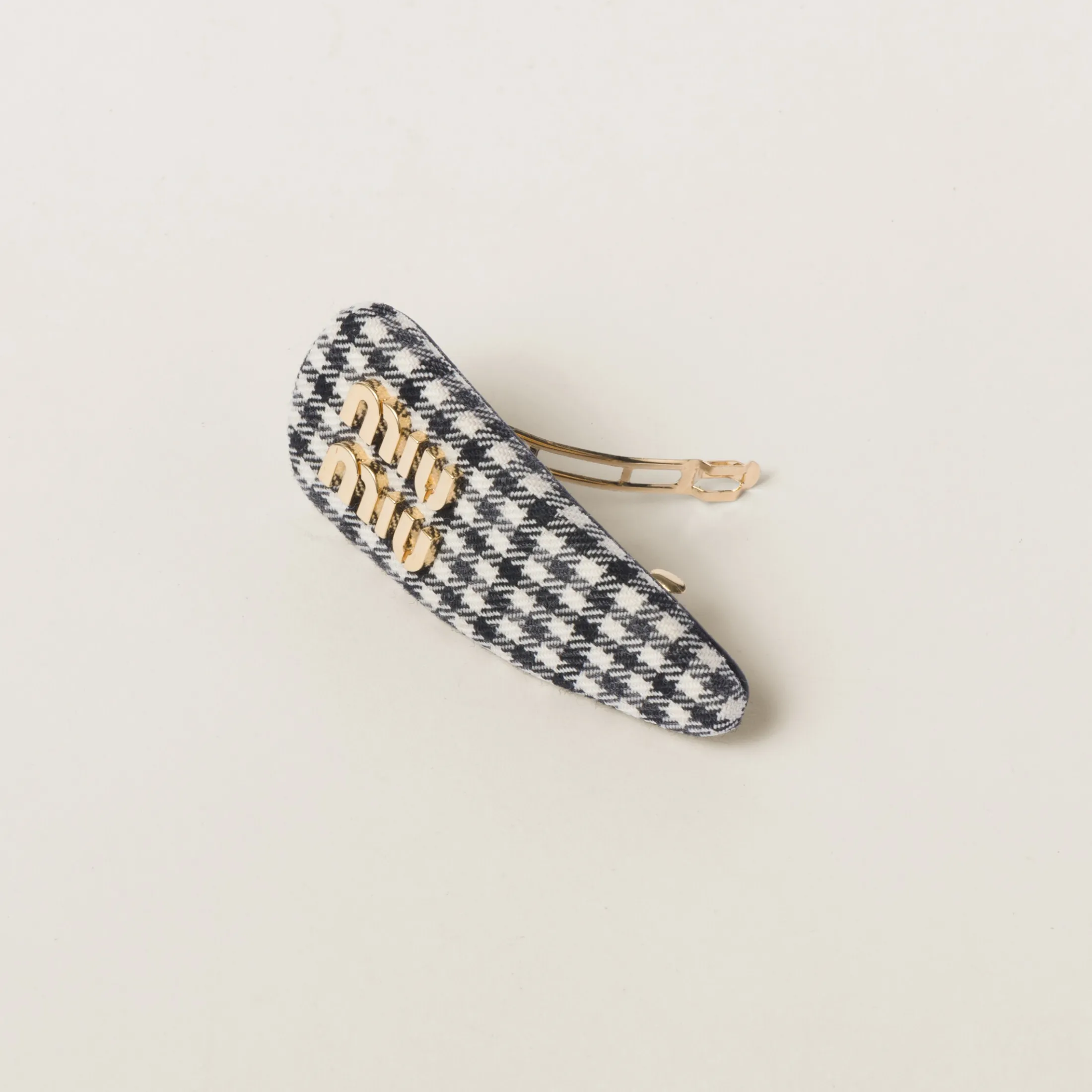 Black/white Gingham Check Wool Hair Clip | Miu Miu