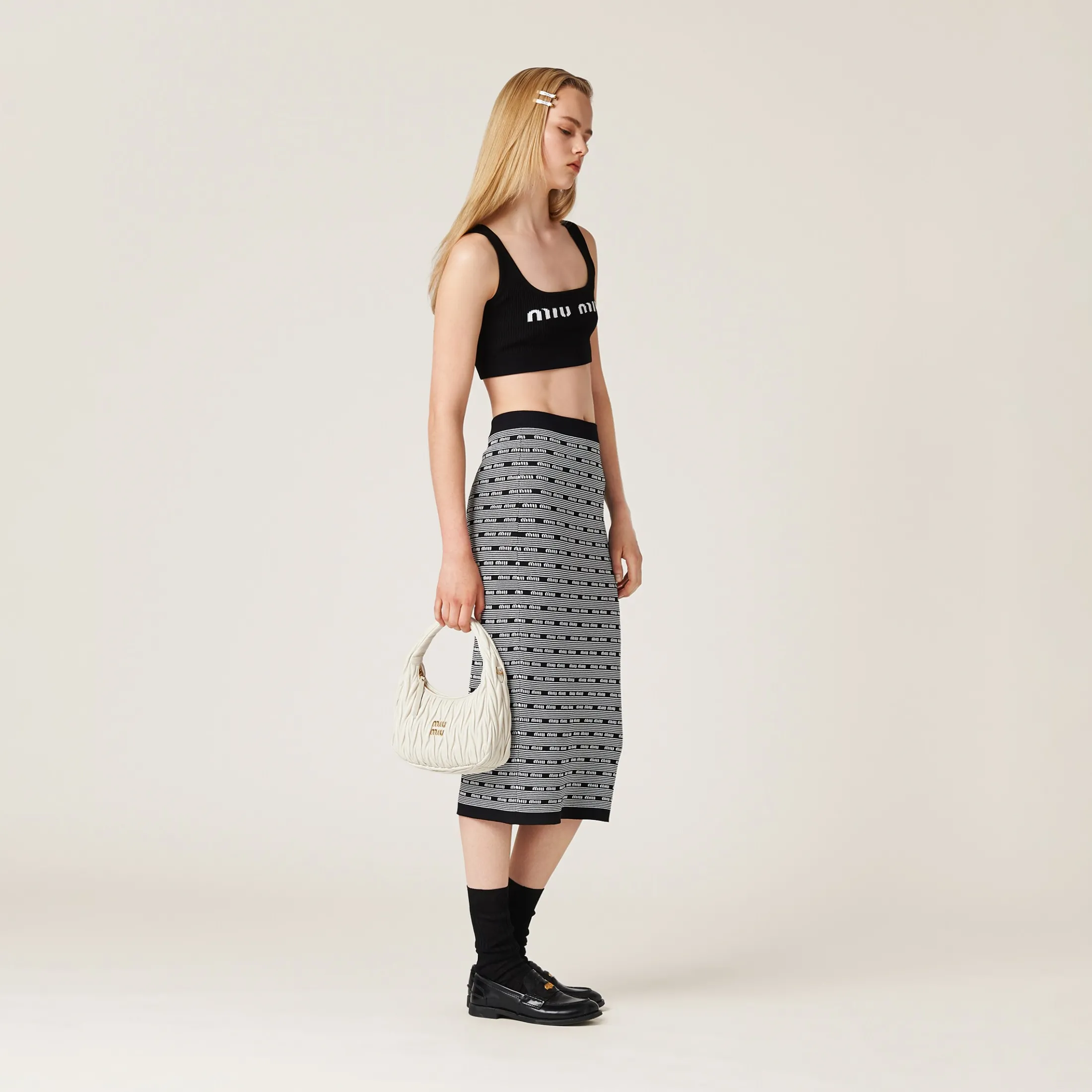 Black/white Viscose Skirt | Miu Miu