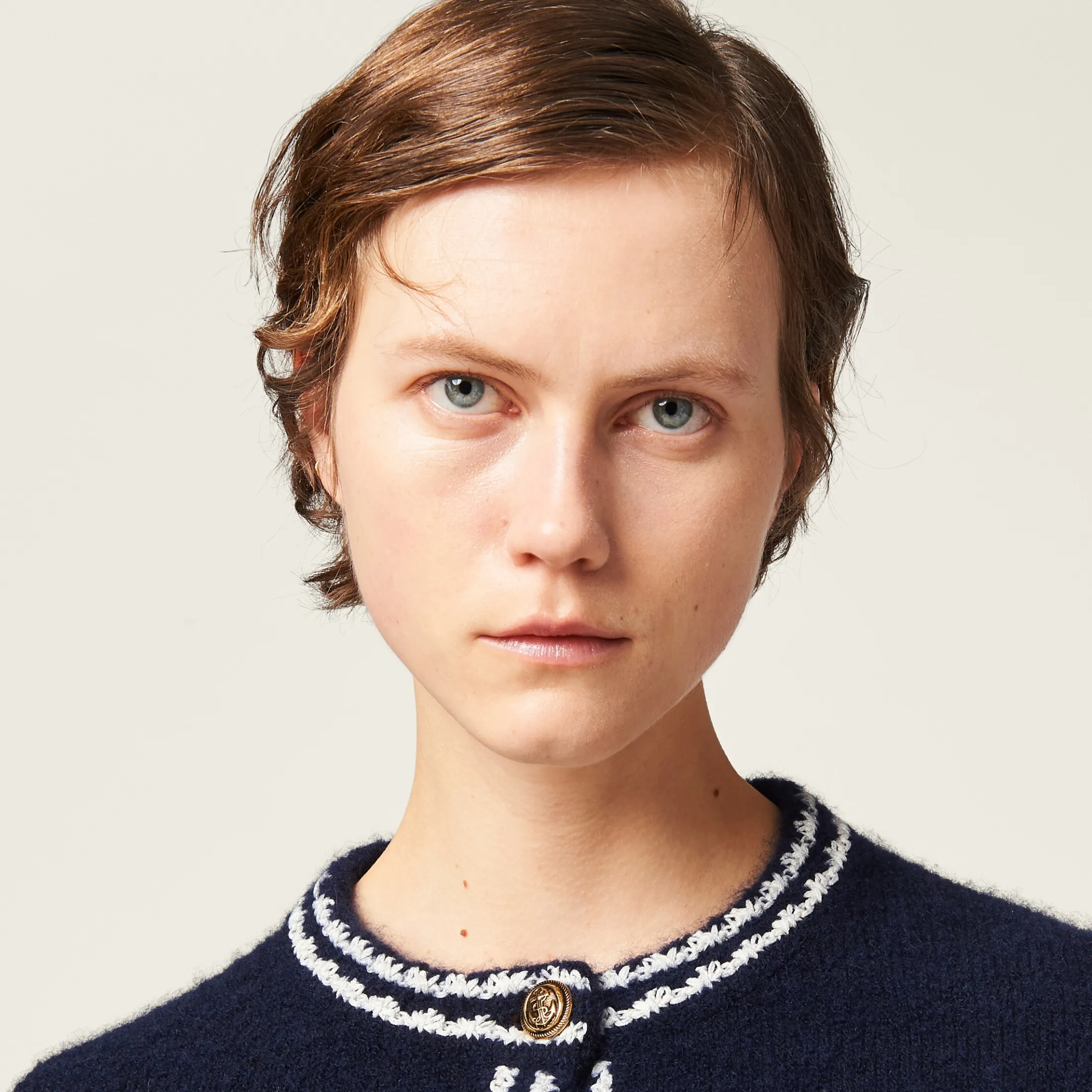Blue/beige Cashmere And Silk Knit Cardigan | Miu Miu
