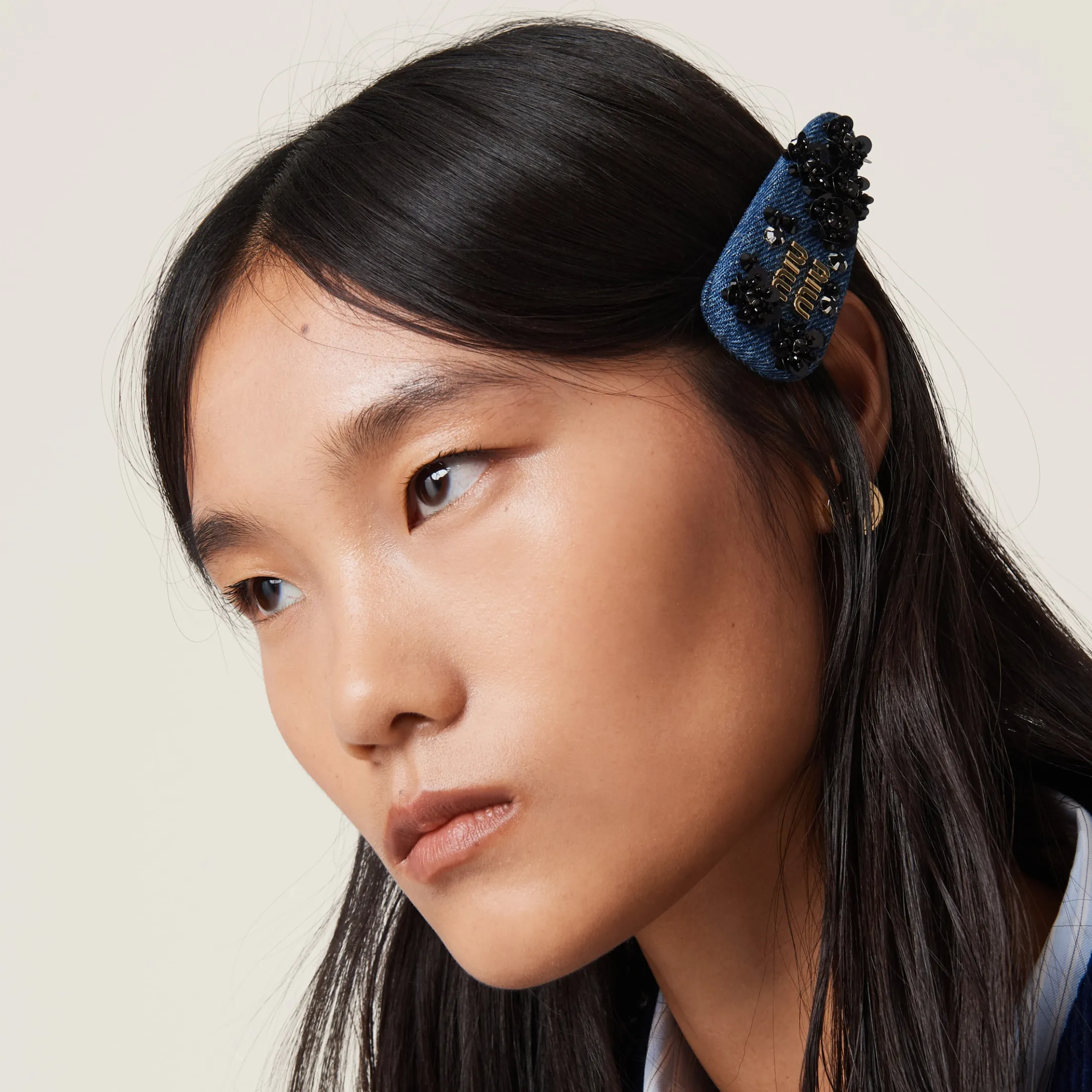 Blue/black Denim Hair Clip | Miu Miu