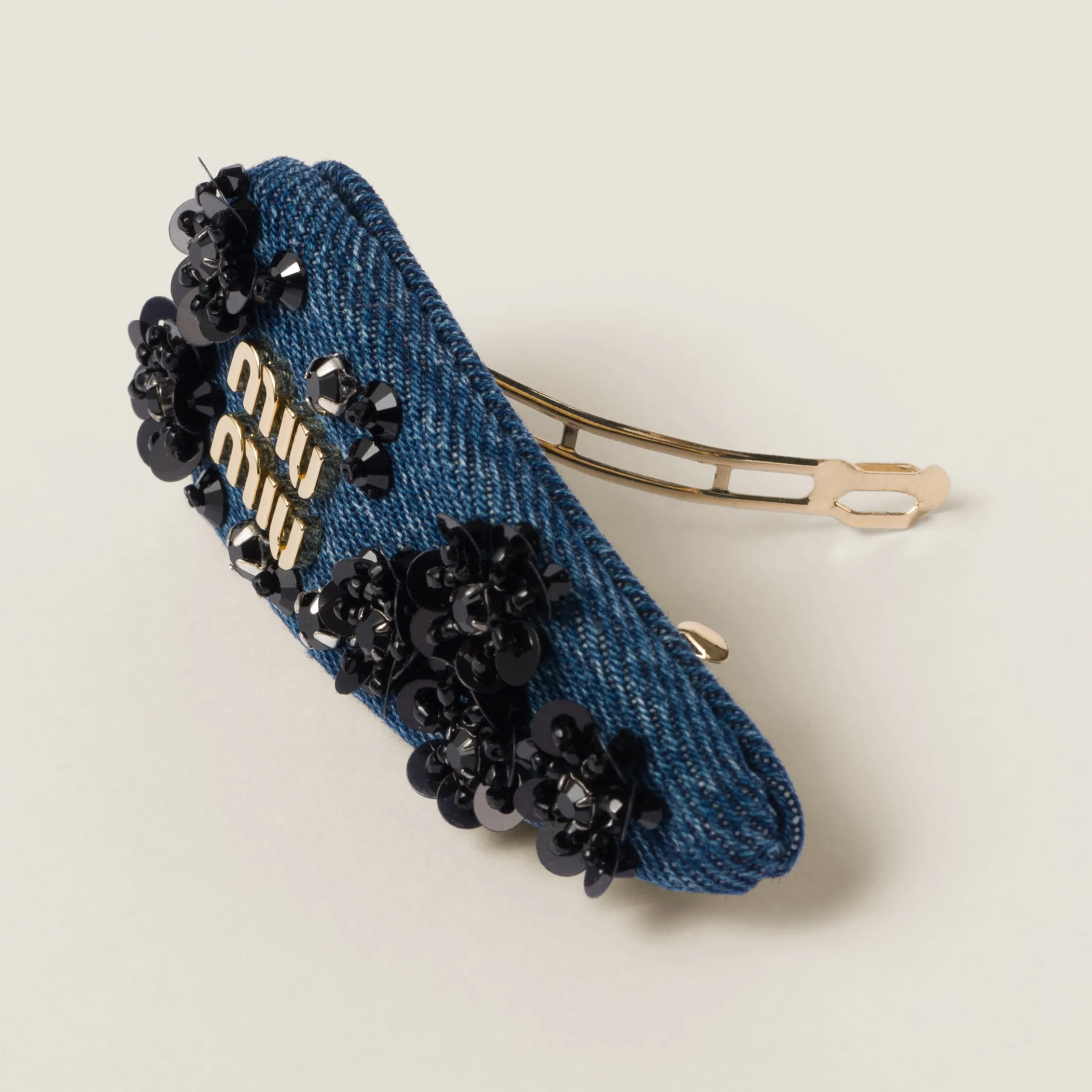 Blue/black Denim Hair Clip | Miu Miu