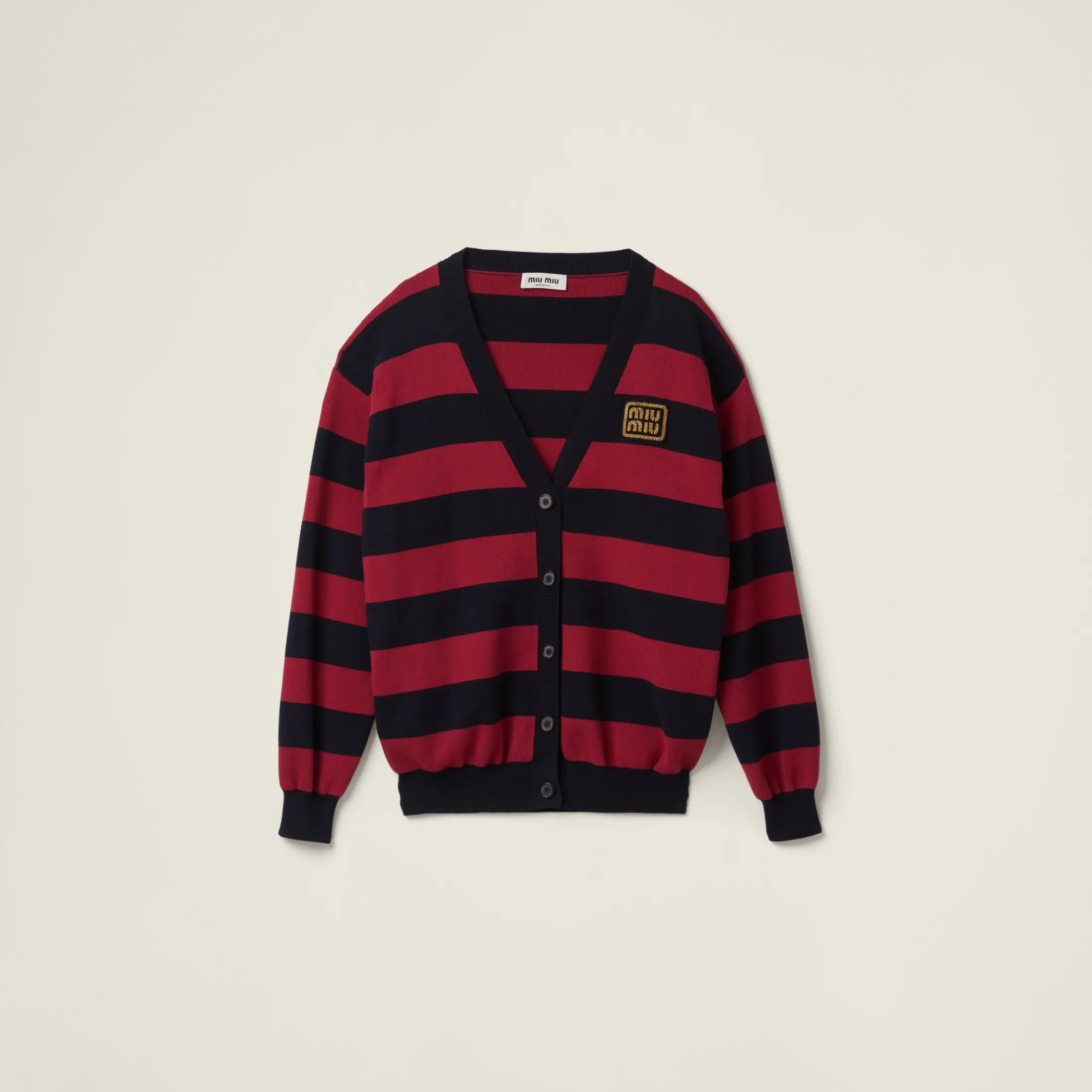 Blue/burgundy Cotton Knit Cardigan | Miu Miu