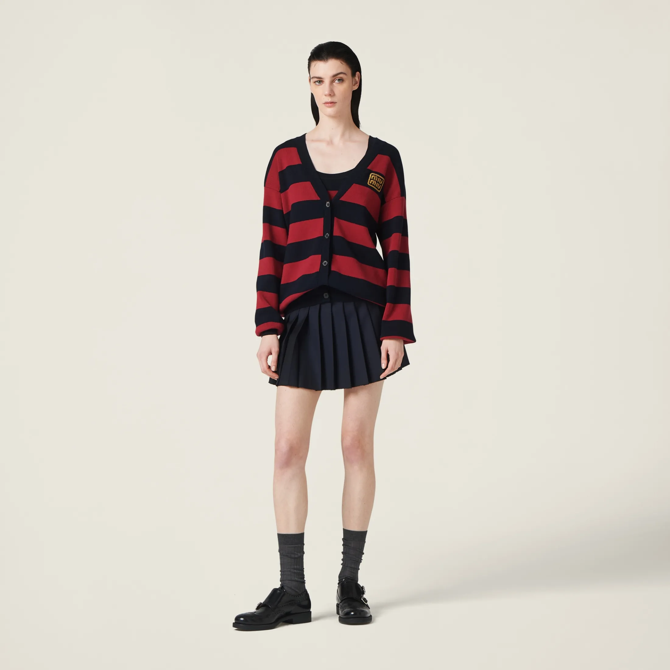 Blue/burgundy Cotton Knit Cardigan | Miu Miu