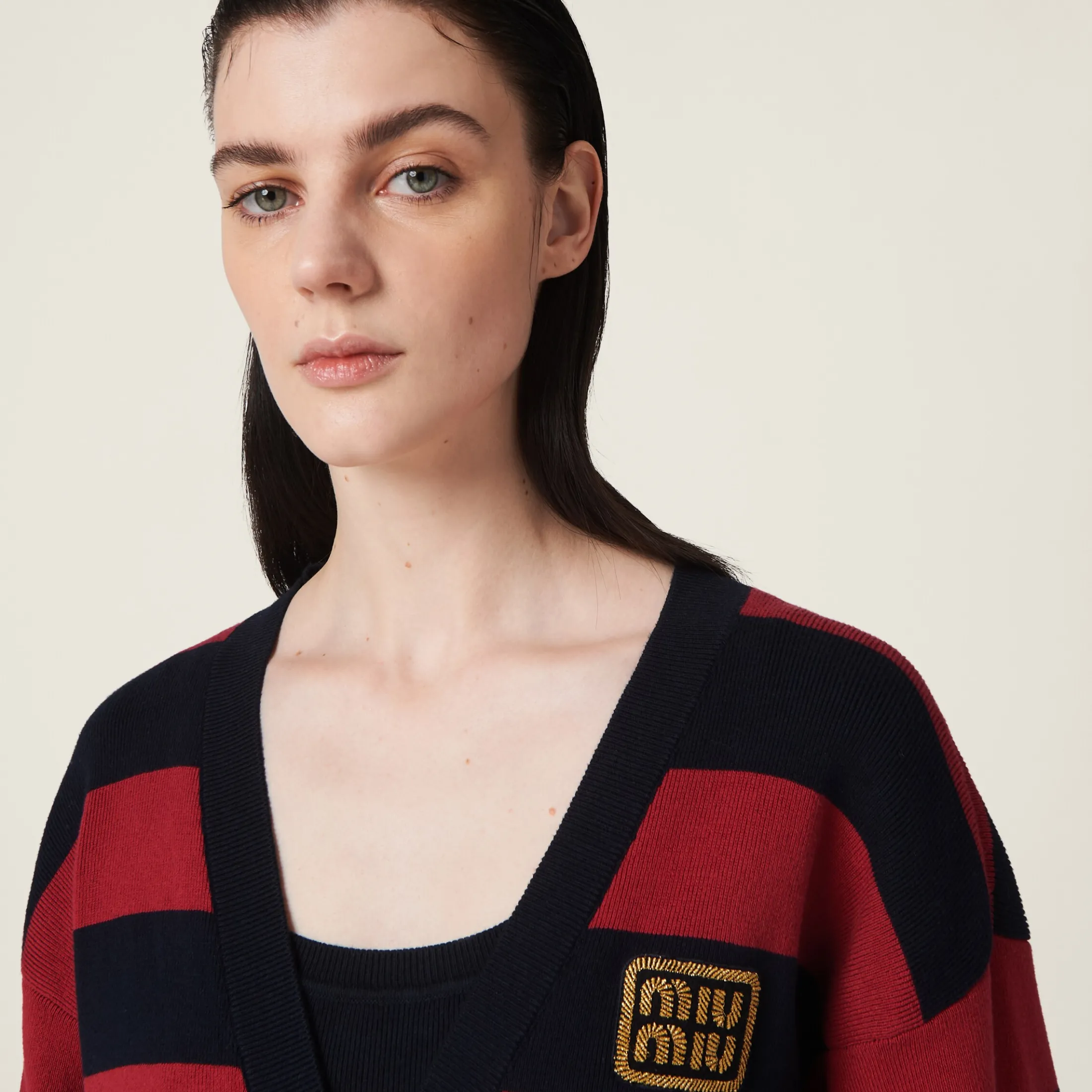 Blue/burgundy Cotton Knit Cardigan | Miu Miu