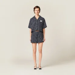 Blue/ivory Checked Tweed Shorts | Miu Miu