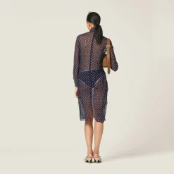 Blue/ivory Polka-dot Chiffon Dress | Miu Miu