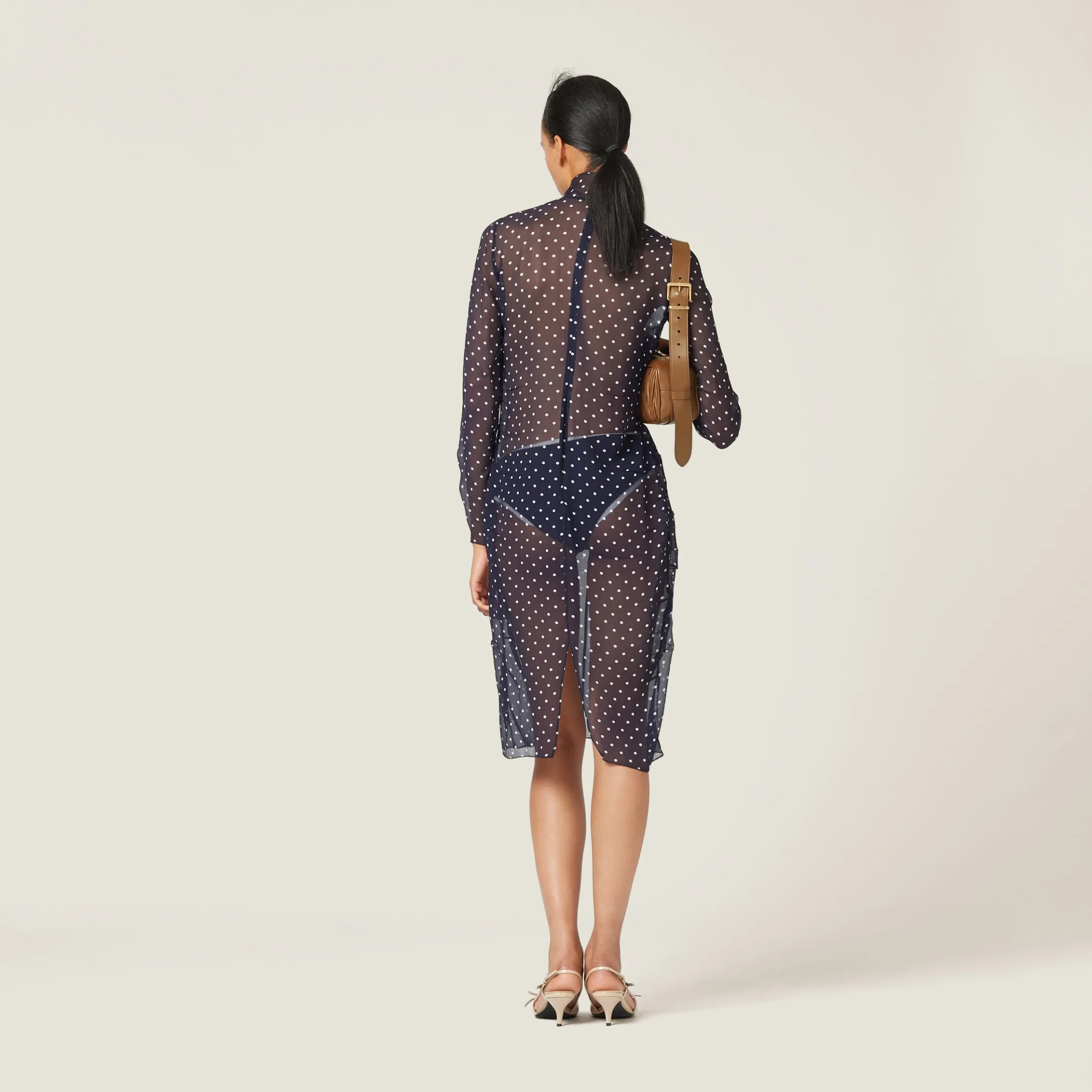 Blue/ivory Polka-dot Chiffon Dress | Miu Miu