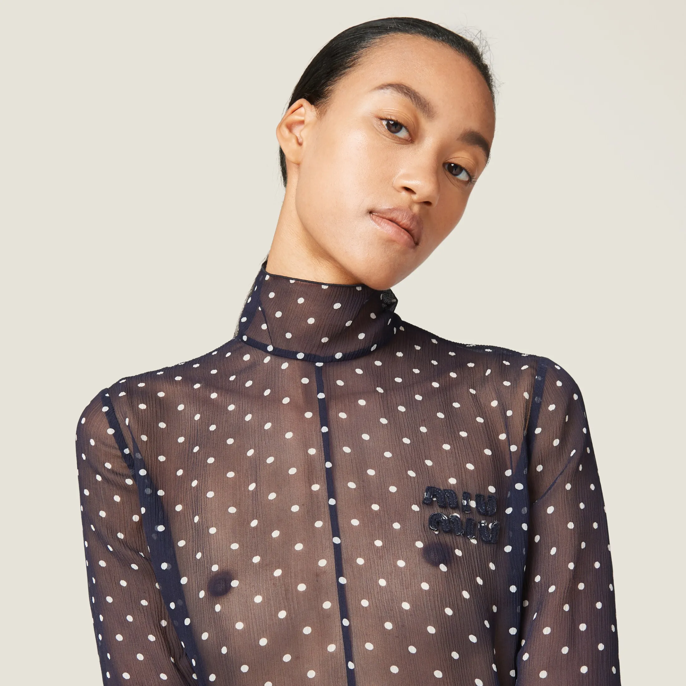 Blue/ivory Polka-dot Chiffon Dress | Miu Miu