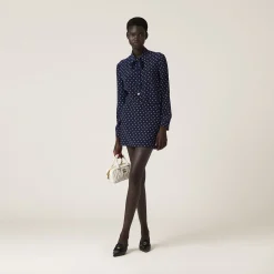Blue/ivory Polka-dot Crepe De Chine Shirt | Miu Miu