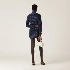 Blue/ivory Polka-dot Crepe De Chine Shirt | Miu Miu