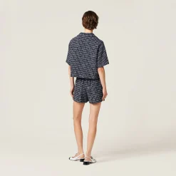 Blue/ivory Single-breasted Checked Tweed Jacket | Miu Miu