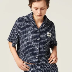 Blue/ivory Single-breasted Checked Tweed Jacket | Miu Miu