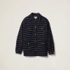 Blue/ivory Striped Bouclé Blouson Jacket | Miu Miu