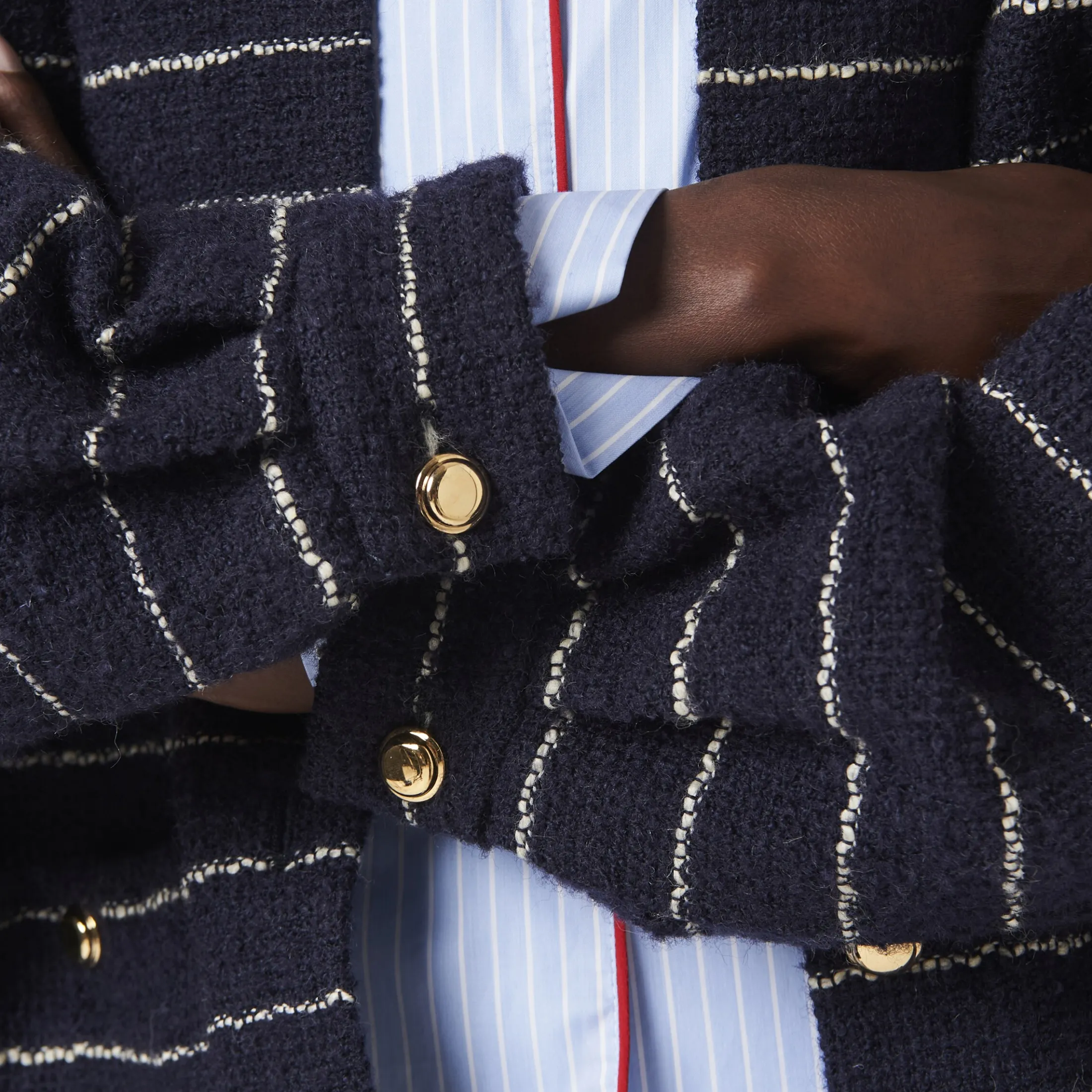Blue/ivory Striped Bouclé Blouson Jacket | Miu Miu