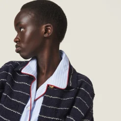 Blue/ivory Striped Bouclé Blouson Jacket | Miu Miu