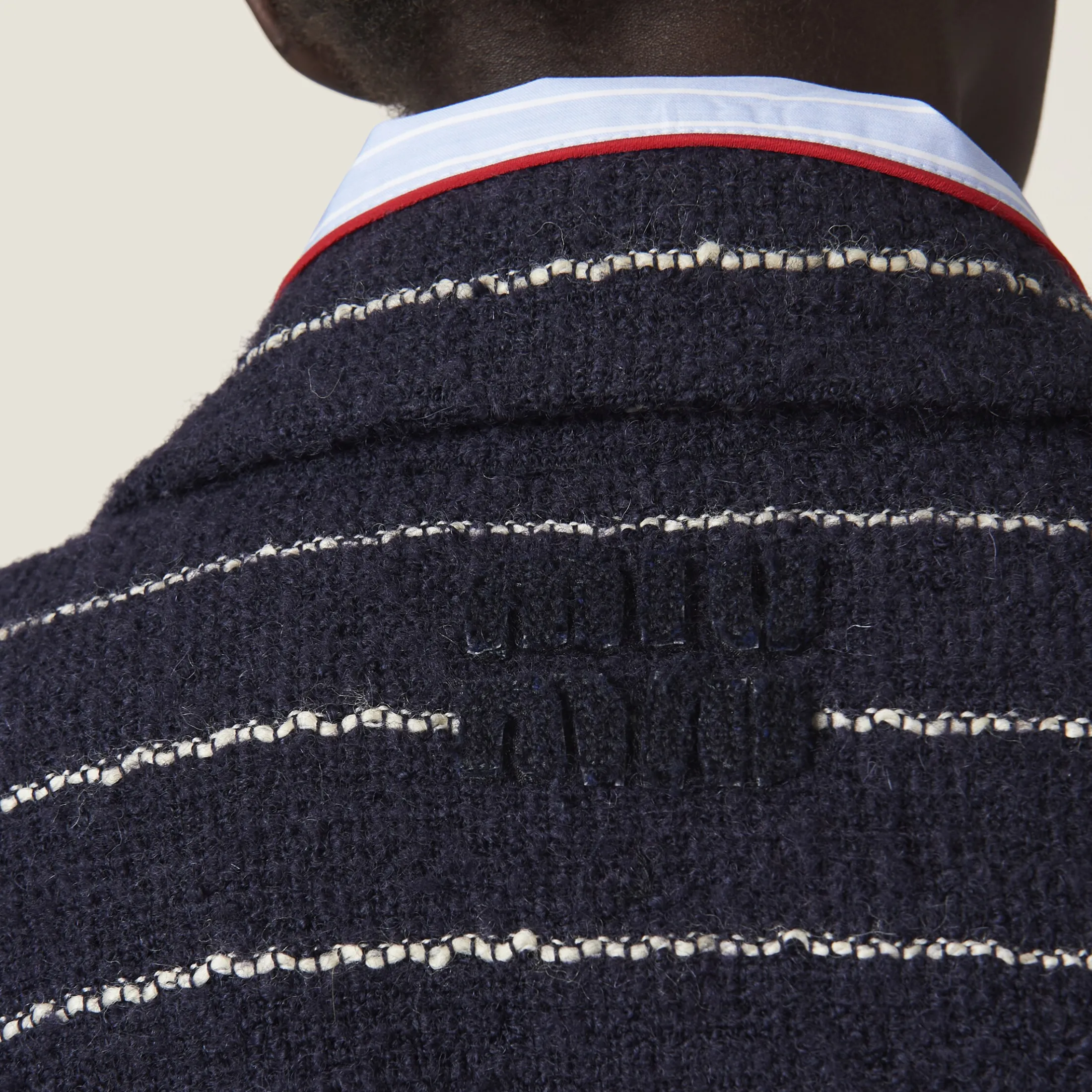 Blue/ivory Striped Bouclé Blouson Jacket | Miu Miu