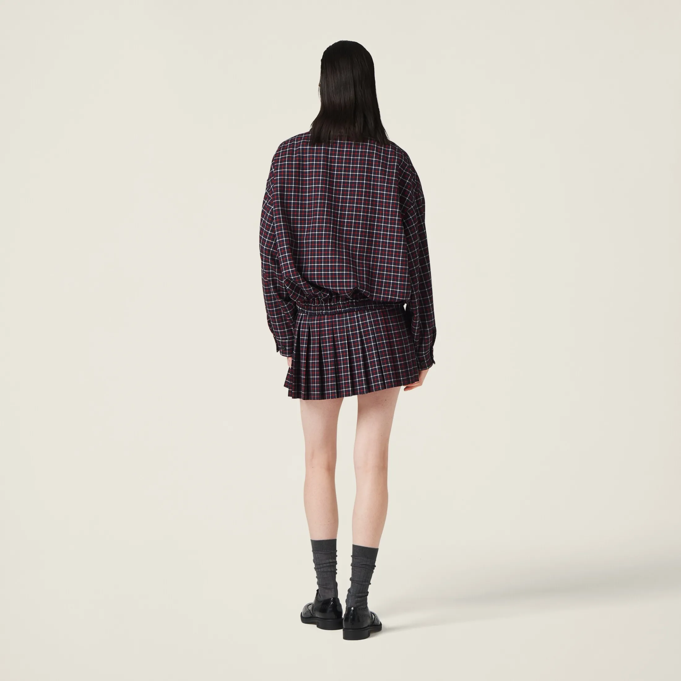 Blue/red Checked Wool Blouson Jacket | Miu Miu