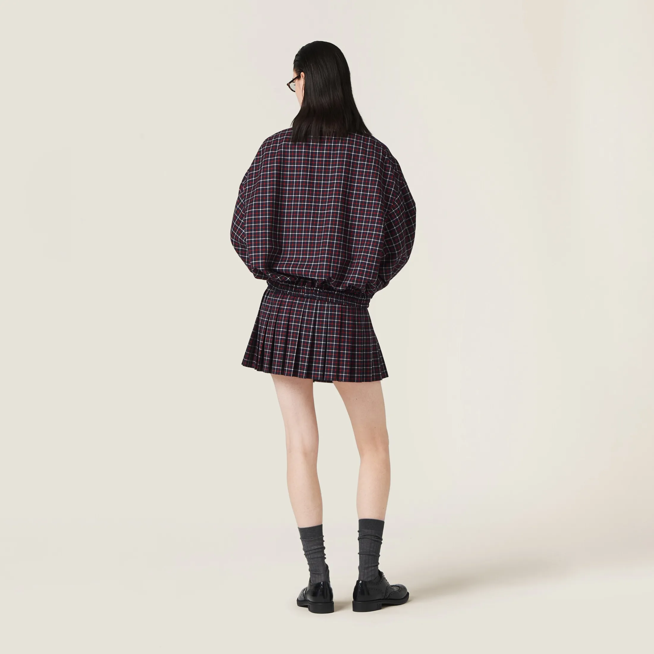 Blue/red Checked Wool Miniskirt | Miu Miu