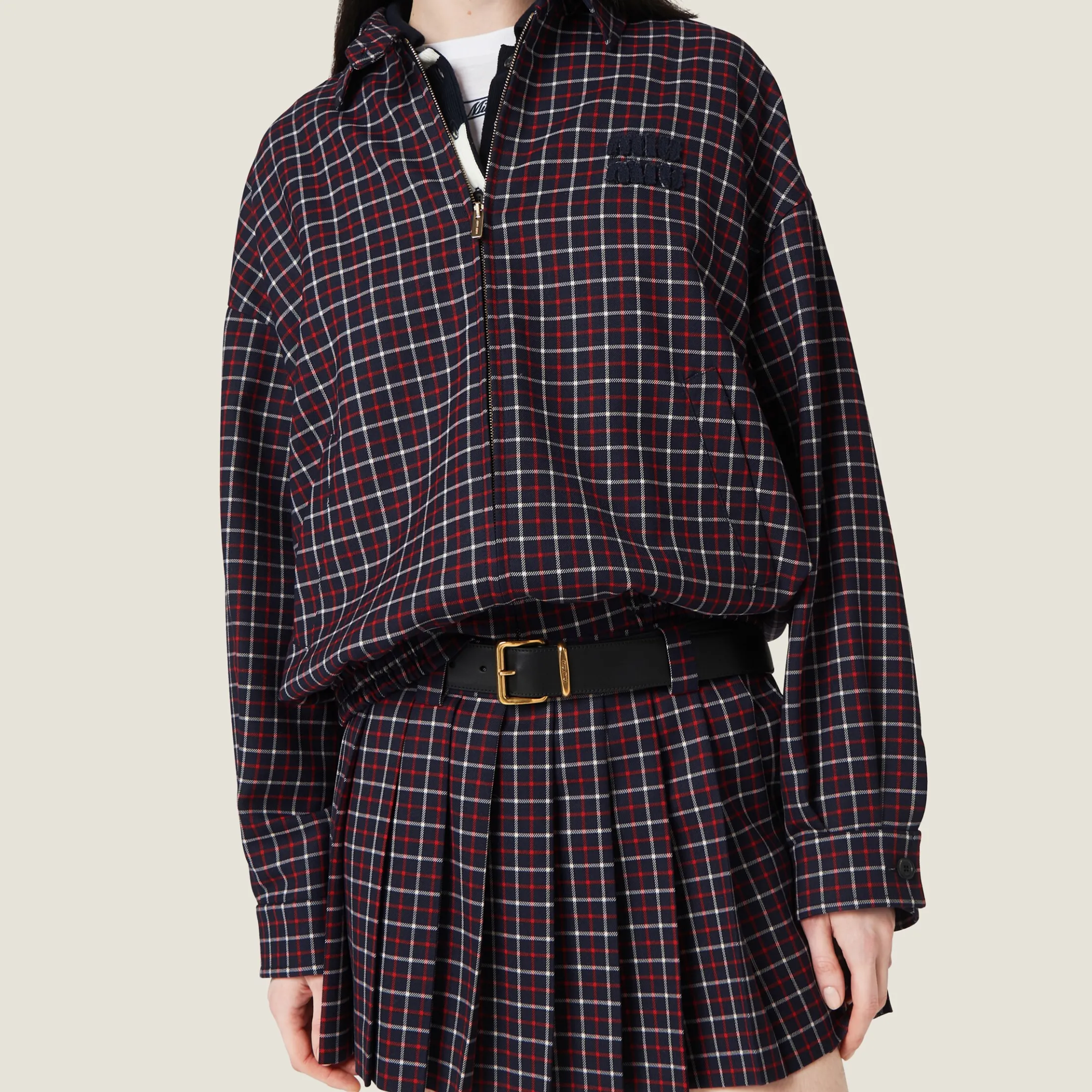 Blue/red Checked Wool Miniskirt | Miu Miu
