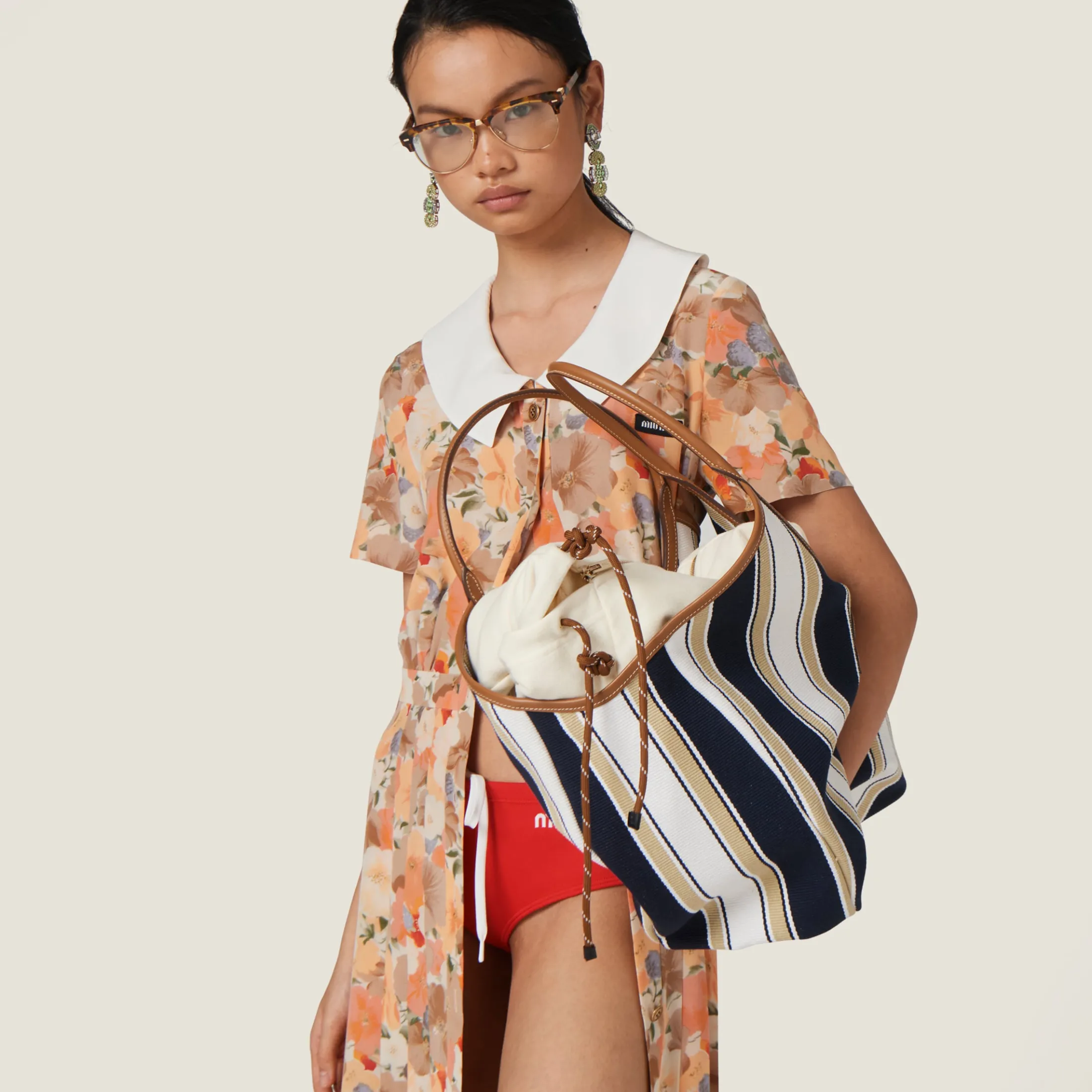 Blue/sand Ivy Canneté Fabric Bag | Miu Miu