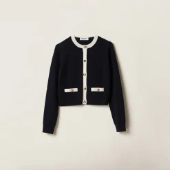 Blue/white Cashmere Knit Cardigan | Miu Miu