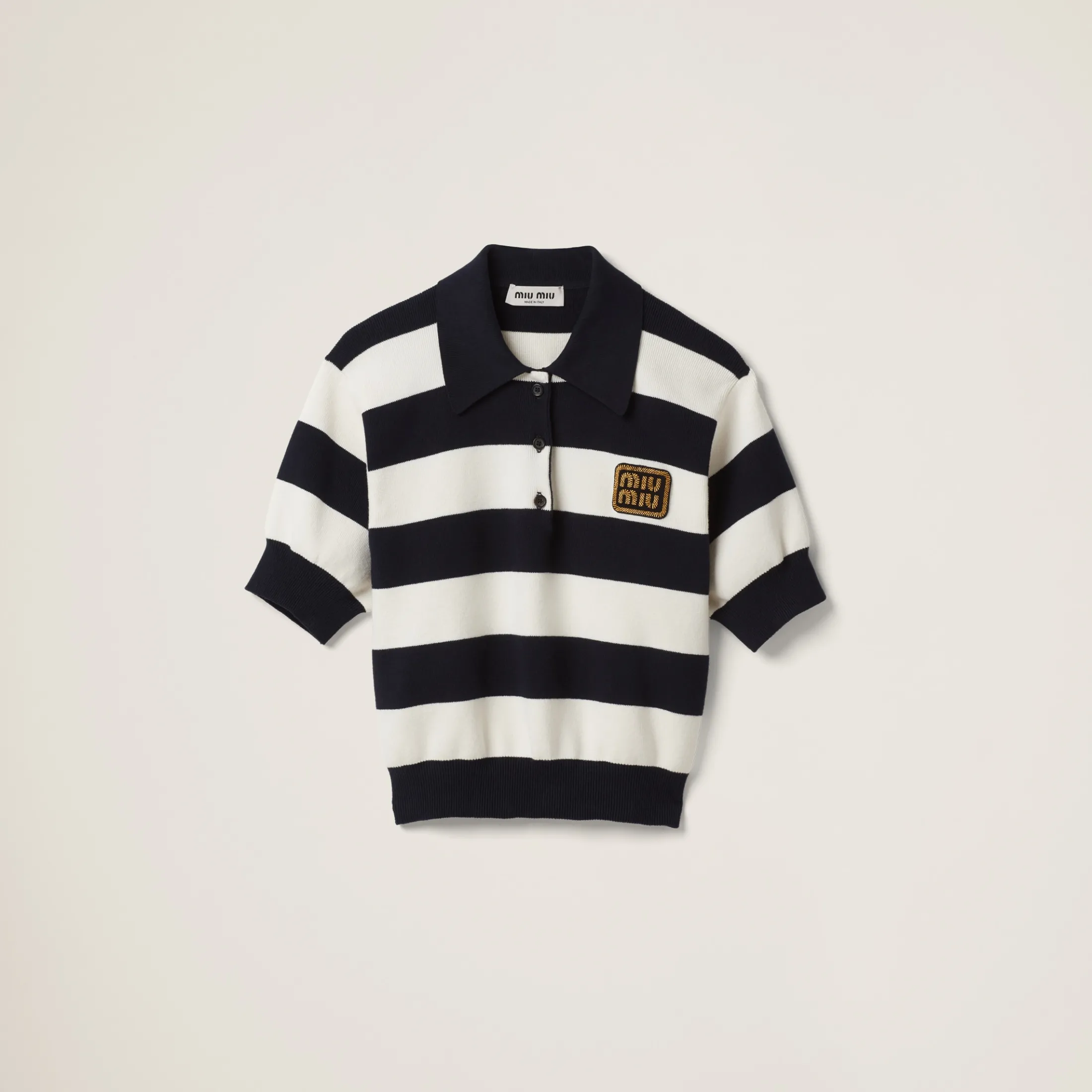 Blue/white Cotton Jersey Polo Shirt | Miu Miu