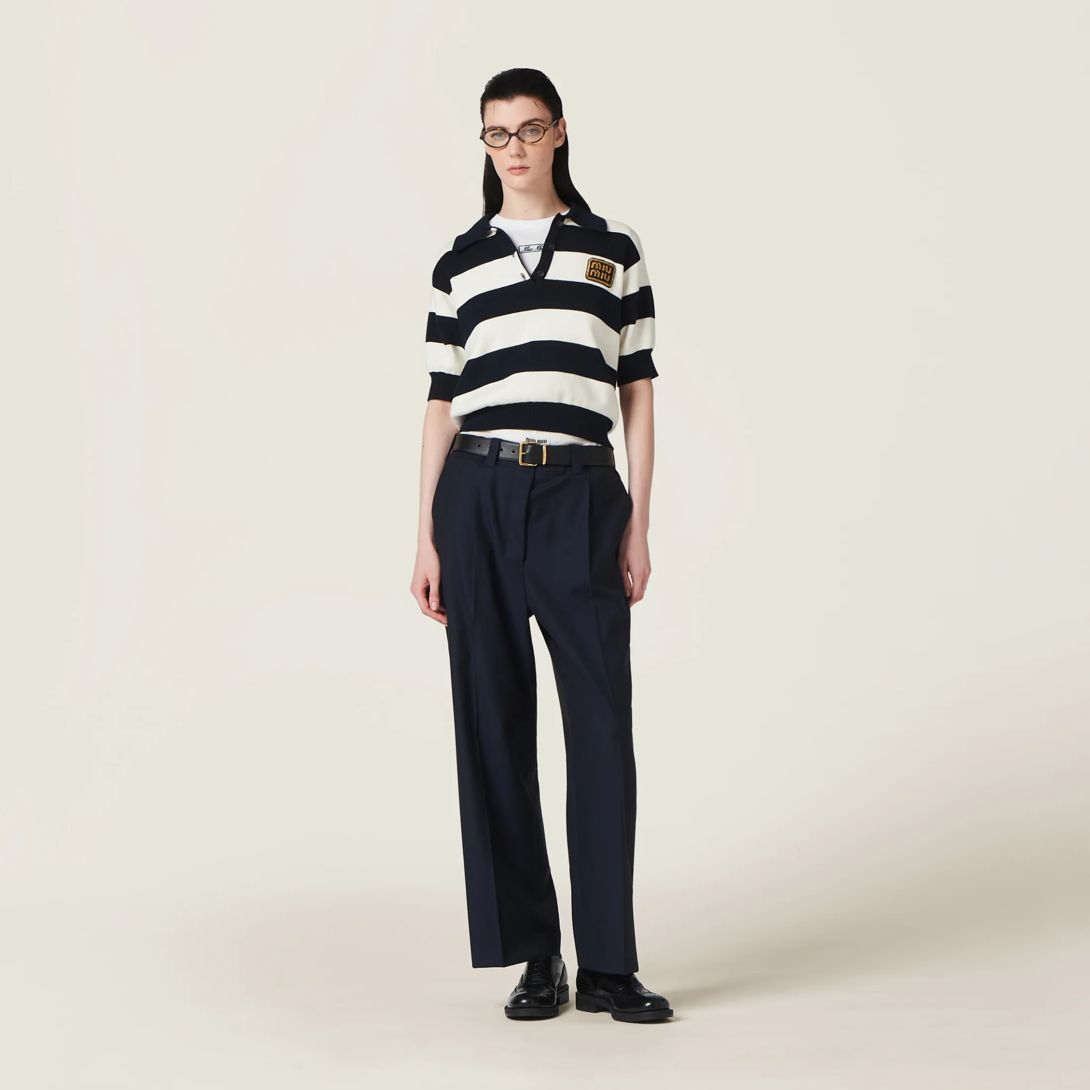 Blue/white Cotton Jersey Polo Shirt | Miu Miu