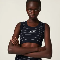 Blue/white Viscose Knit Top | Miu Miu