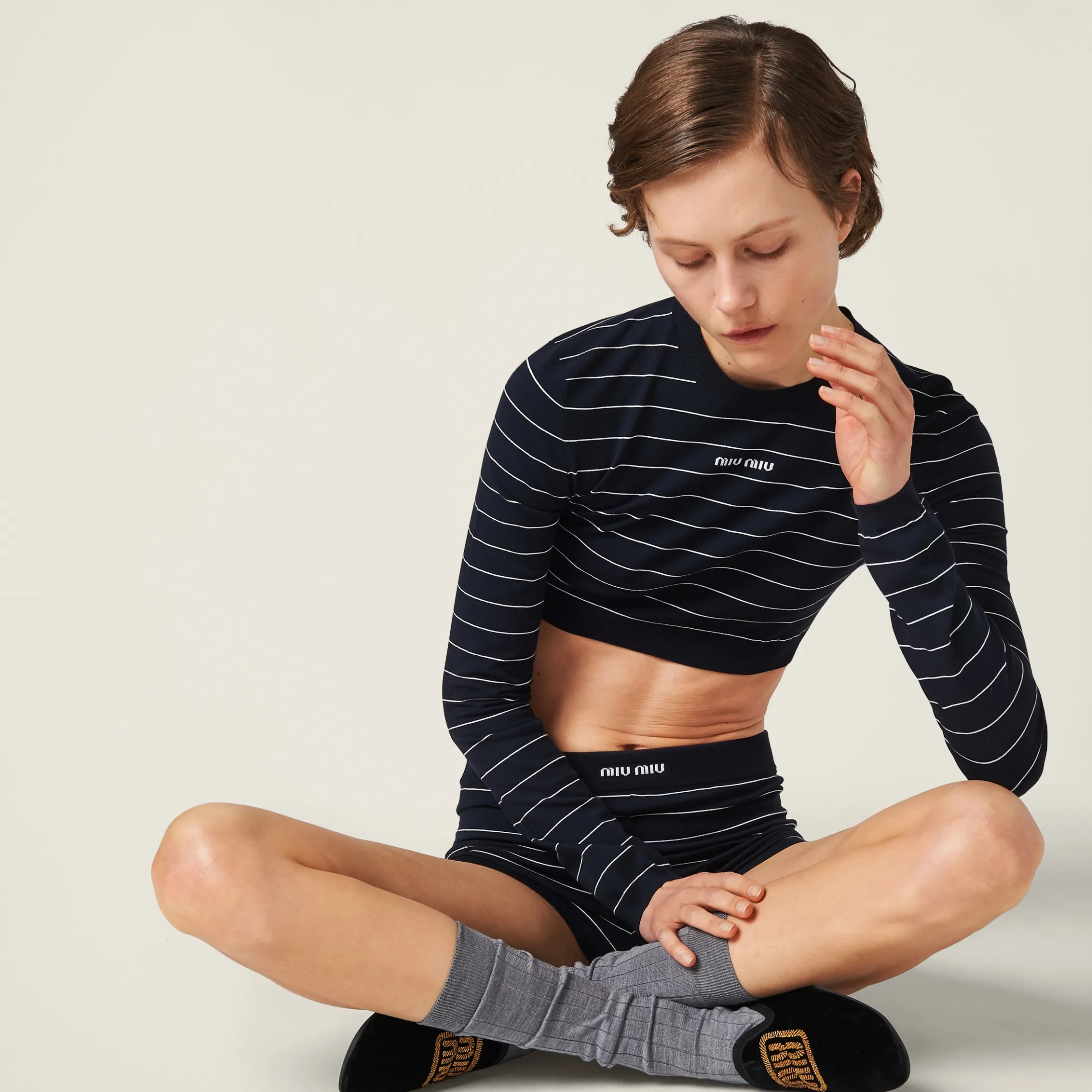 Blue/white Viscose Sweater | Miu Miu