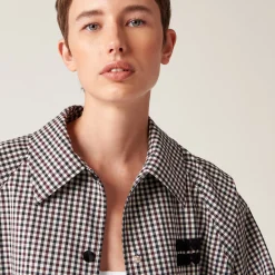 Burgundy Gingham Check Blouson Jacket | Miu Miu