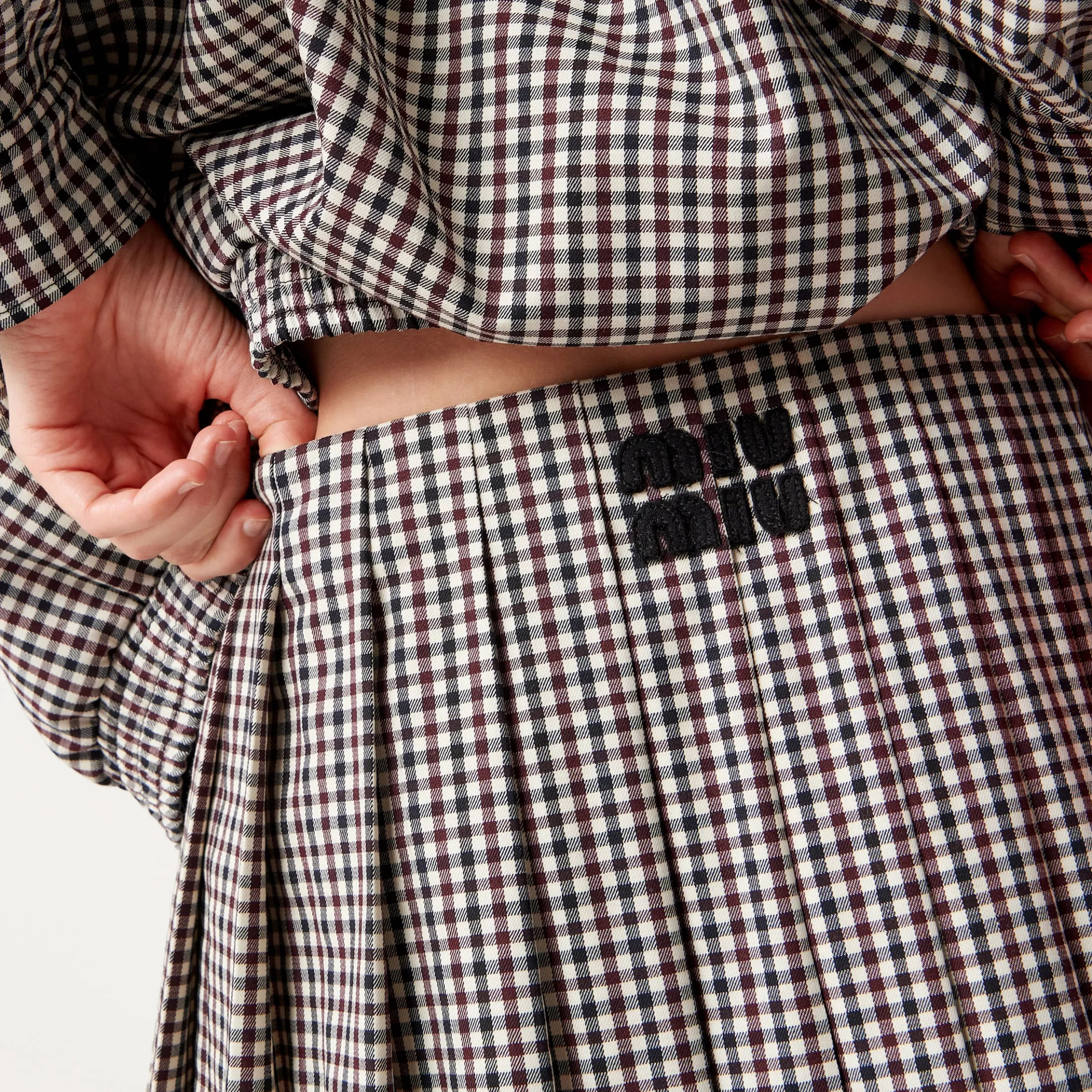 Burgundy Gingham Check Skirt | Miu Miu
