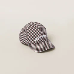 Burgundy Gingham Check Wool Baseball Cap | Miu Miu