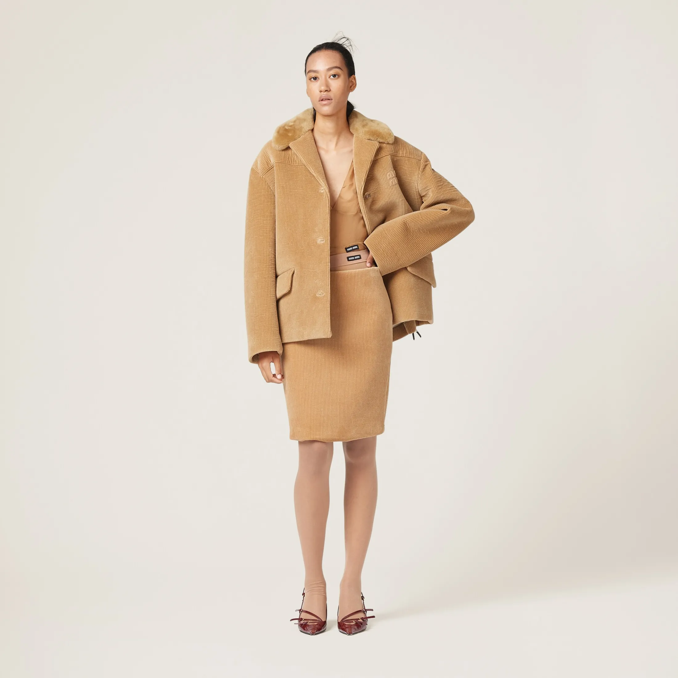 Camel Brown Corduroy Skirt | Miu Miu