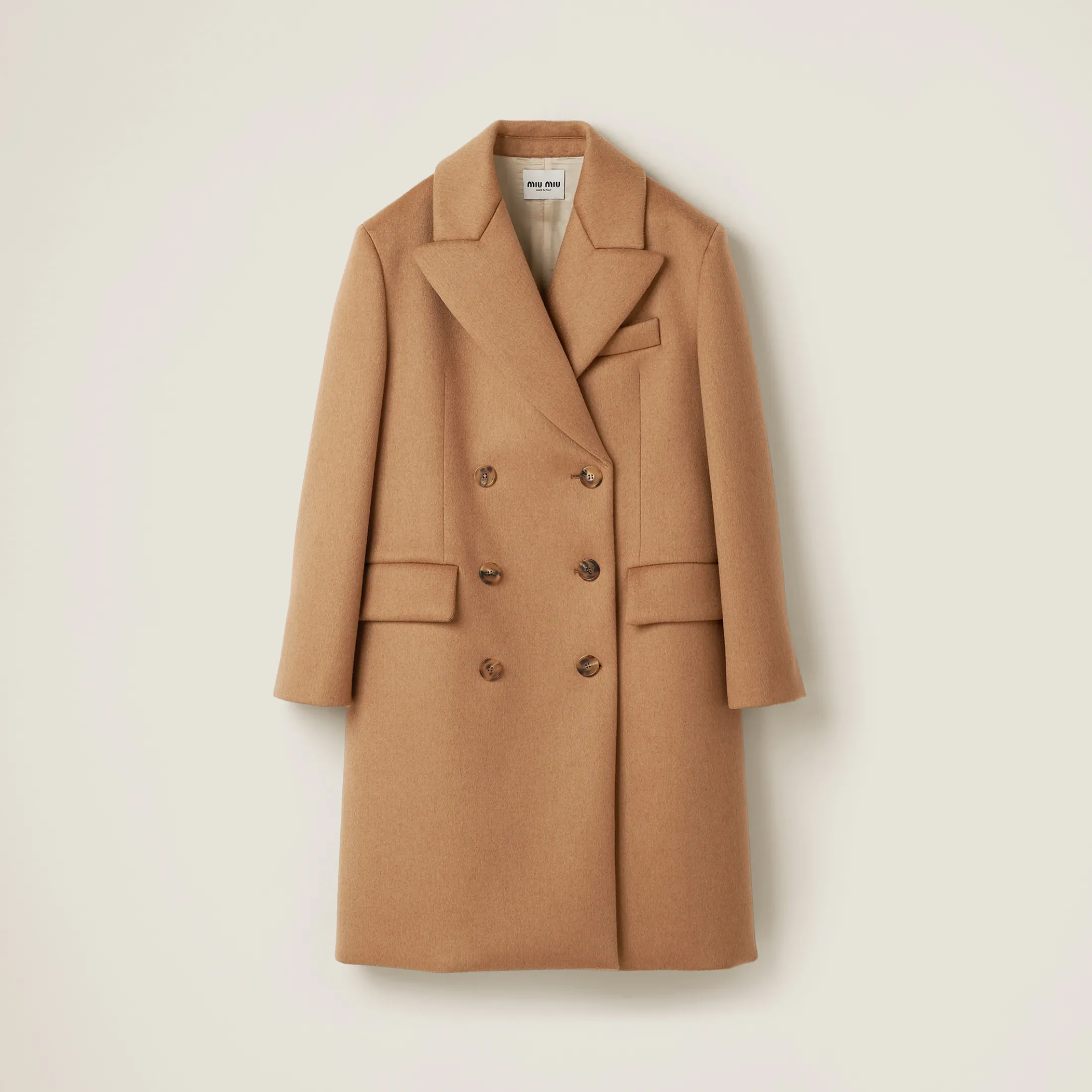 Camel Brown Double-breasted Camel Hair Coat | Miu Miu
