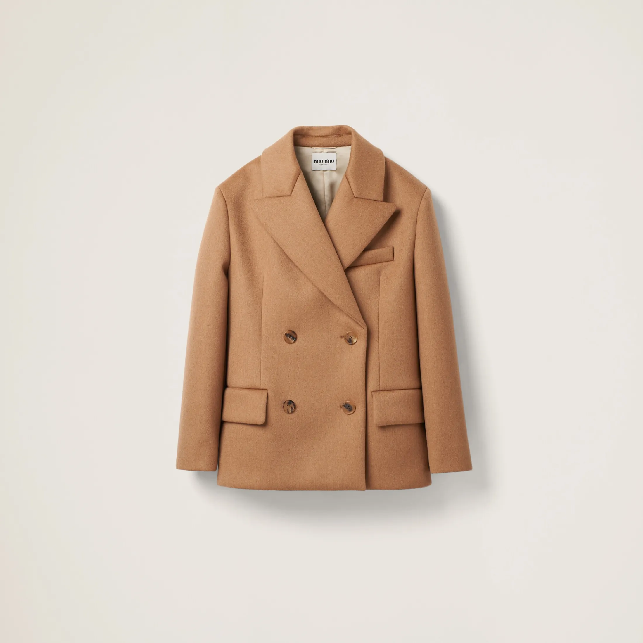 Camel Brown Double-breasted Camel Hair Jacket | Miu Miu