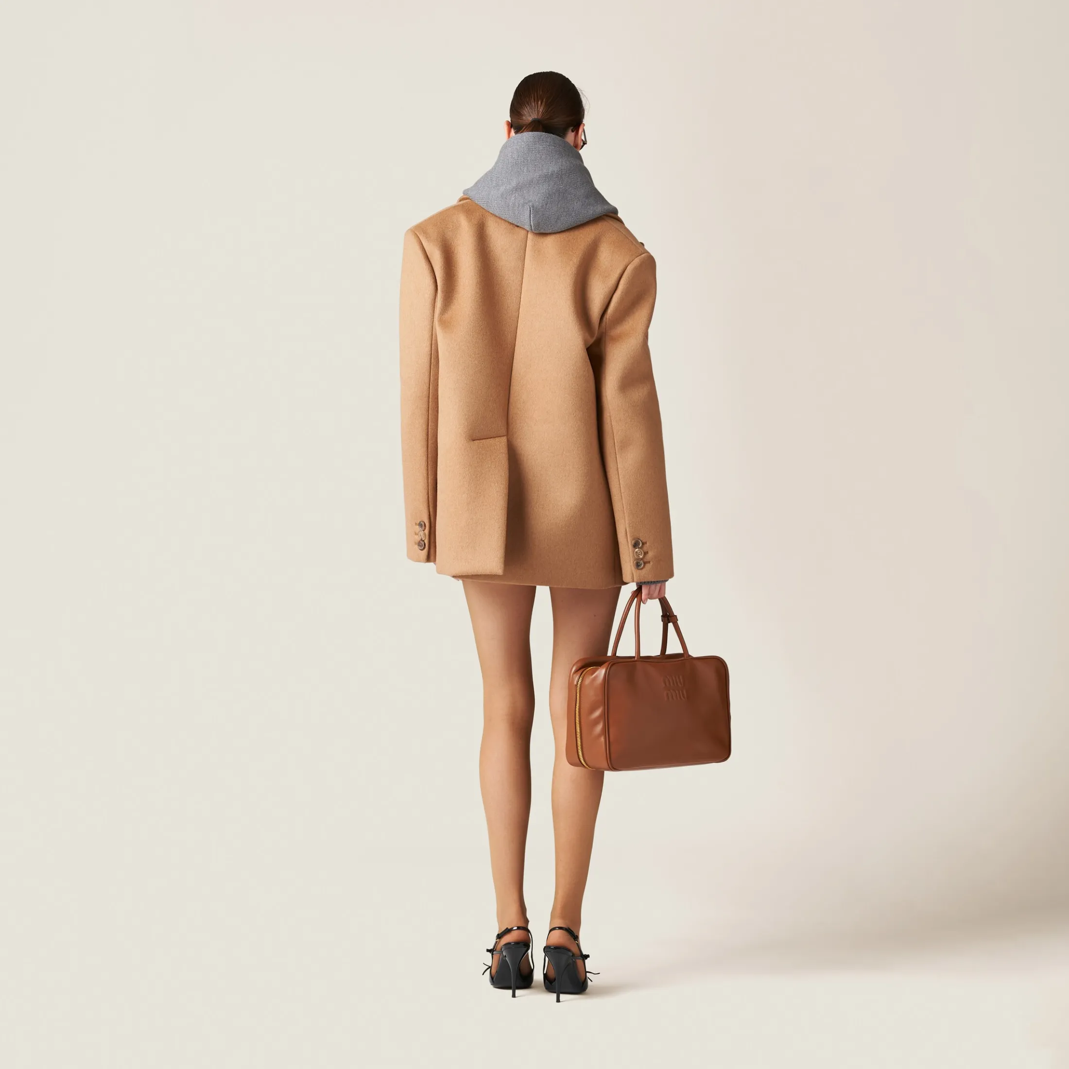 Camel Brown Double-breasted Camel Hair Jacket | Miu Miu