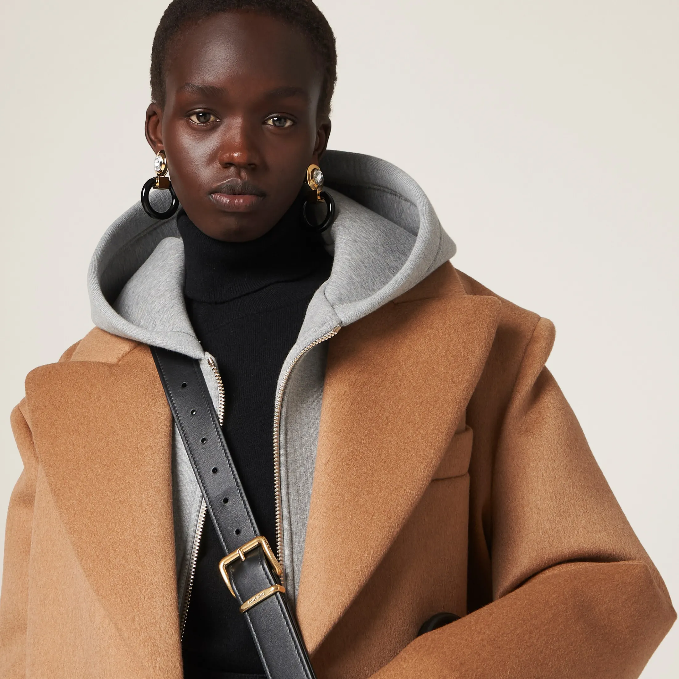 Camel Brown Double-breasted Camel Hair Coat | Miu Miu