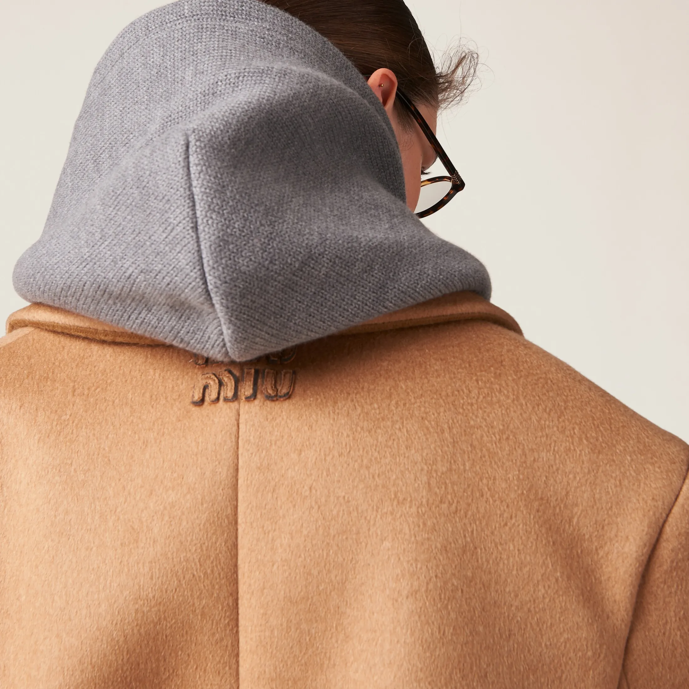 Camel Brown Double-breasted Camel Hair Jacket | Miu Miu