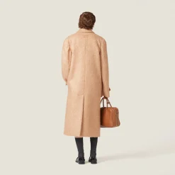 Camel Brown Padded Single-breasted Tweed Coat | Miu Miu