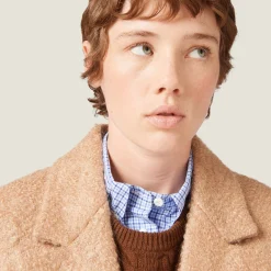 Camel Brown Padded Single-breasted Tweed Coat | Miu Miu