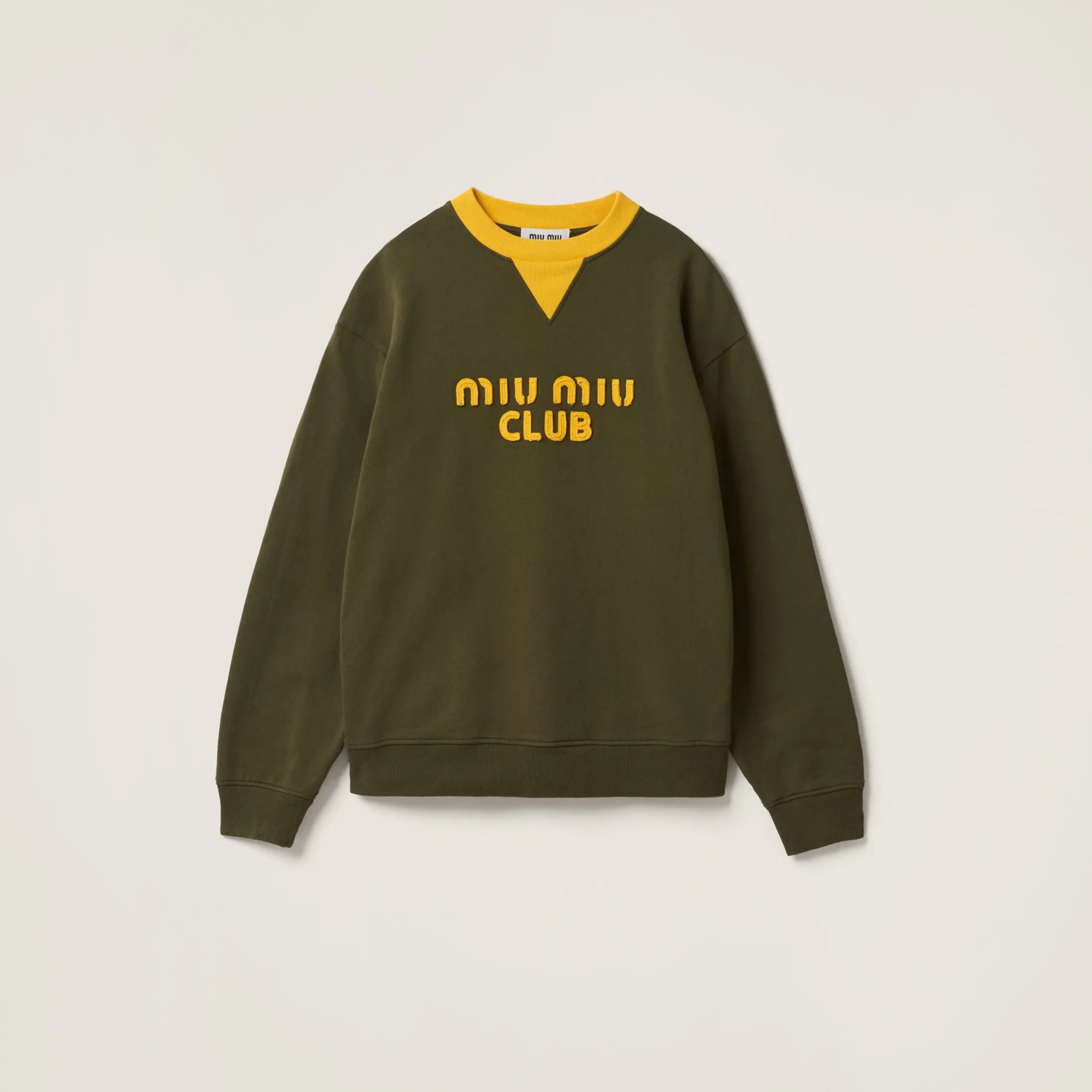 Camouflage/yellow Cotton Fleece Sweatshirt With Embroidered Logo | Miu Miu