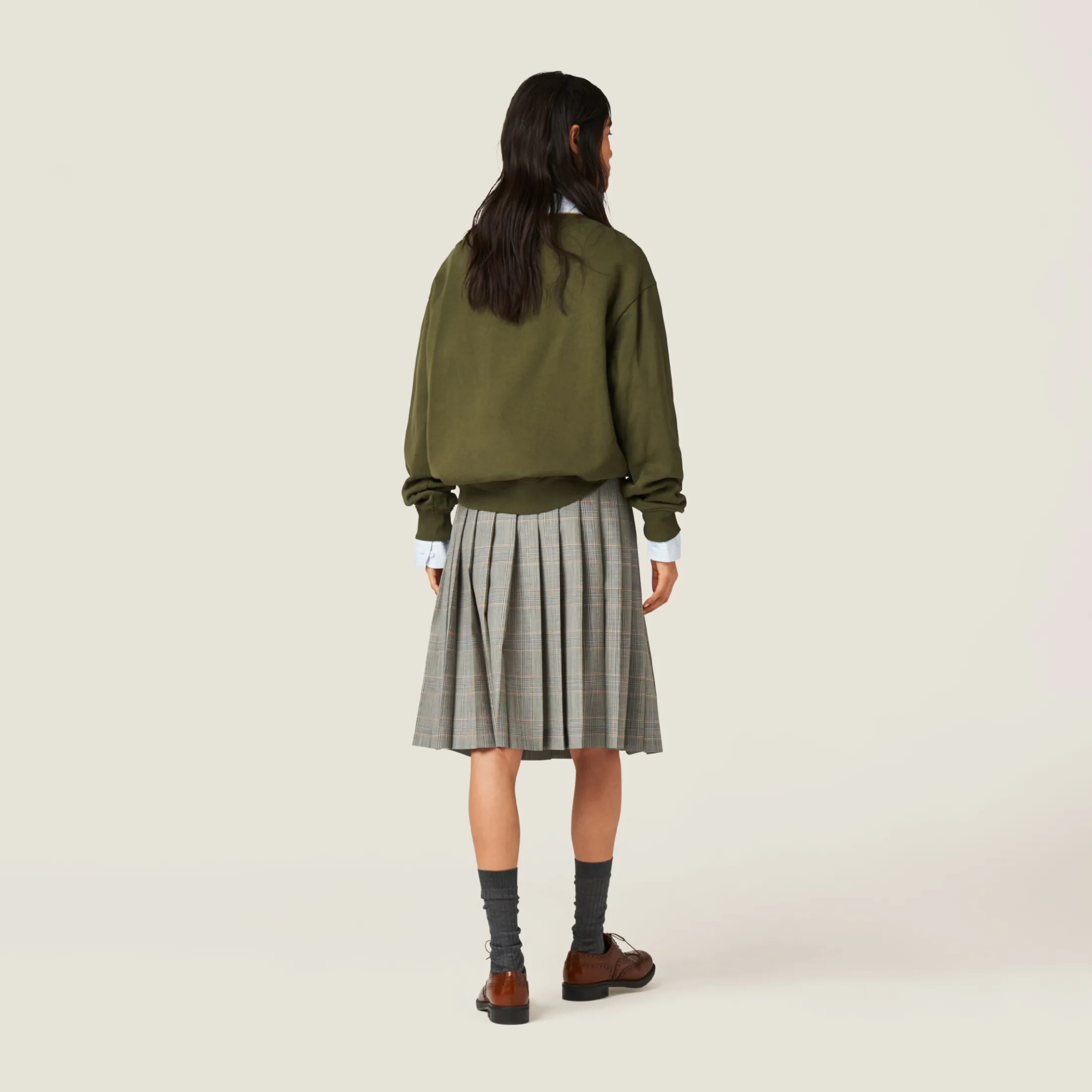 Camouflage/yellow Cotton Fleece Sweatshirt With Embroidered Logo | Miu Miu